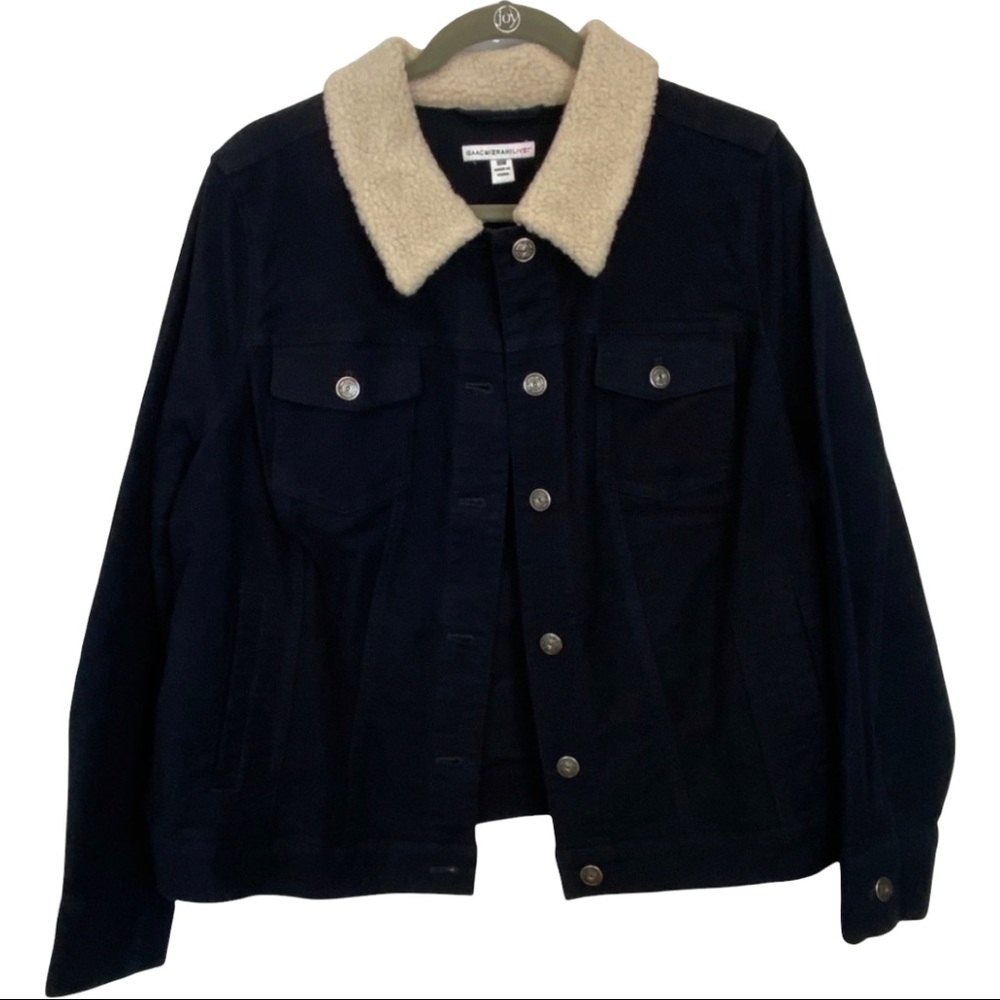 Isaac Mizrahi Live! Moleskin Jacket w/ Faux Shearling Black 18W